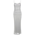 Elegant Maxi Spaghetti Strap Party Dress With Netting Waist-Hugging Fit