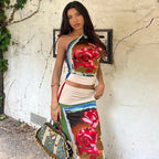 Summer Two Piece Set With Crop Top And Midi Skirt Vacation Outfit Style