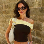 Ruffled Crop Tank With Lace Up Patchwork O Neck Sleeveless Top