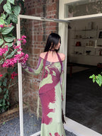 Off Shoulder Mesh Maxi Dress With Long Sleeves Backless Evening Gown