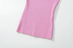 Knit Turn Down Collar Pullover For Women Slim Stretch Short Sleeve Top