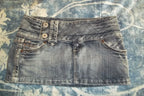 Y2K Denim Mini Skirt With Printed Motif High Waist