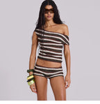 Striped Two Piece Crop Top And Shorts Set Summer Chic