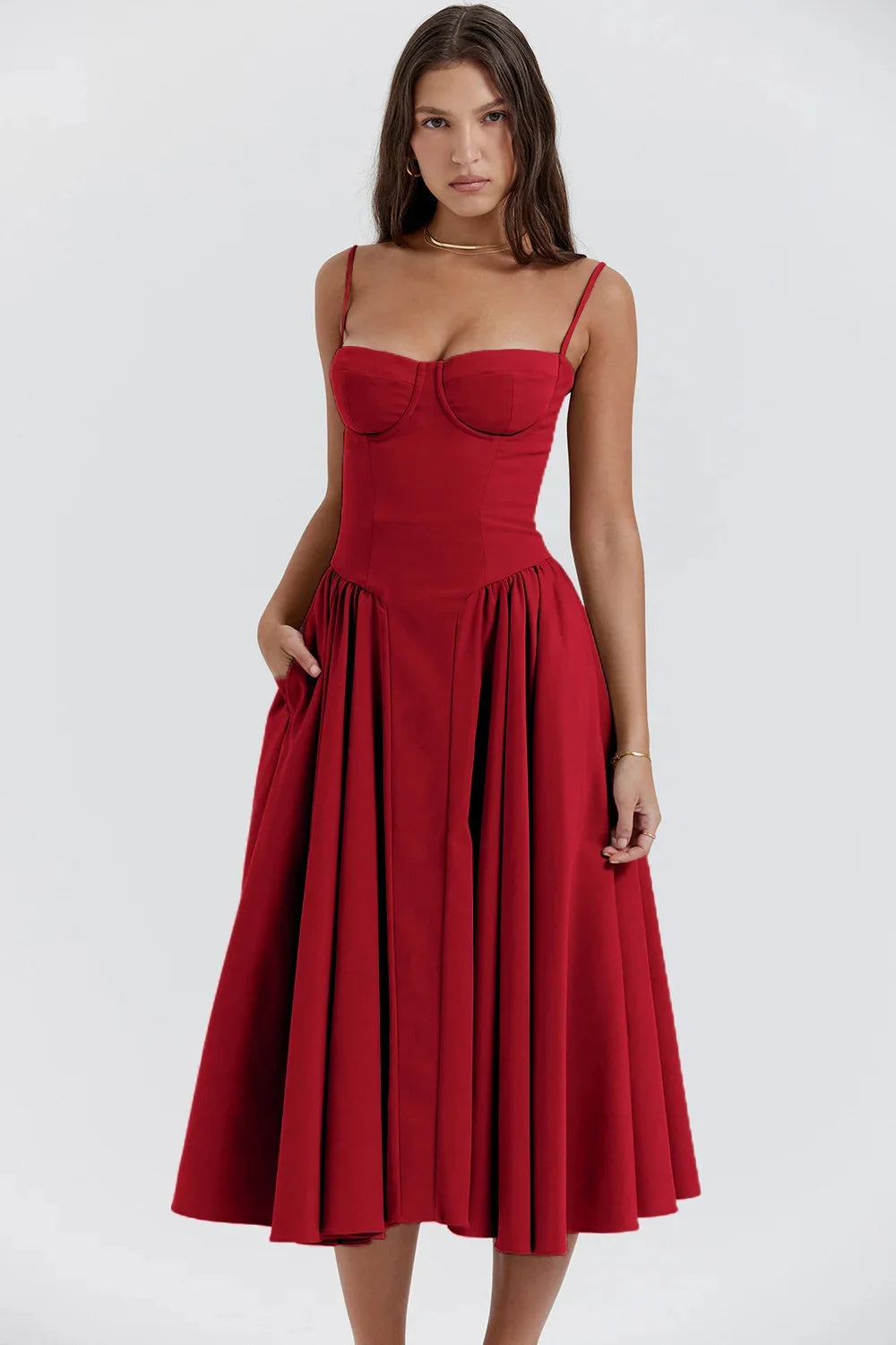 Backless Suspender Midi Dress Sleeveless A Line Style For Evening Wear