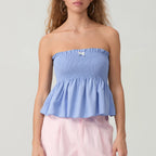 Women Floral Bow Crop Top With Ruffles And Backless Strapless Tank