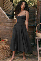 Backless Suspender Midi Dress Sleeveless A Line Style For Evening Wear