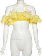 Elegant Y2K Sweet Style Ruched Tank Tops+Petal Sleeve Cover Women Lace-Up Halter