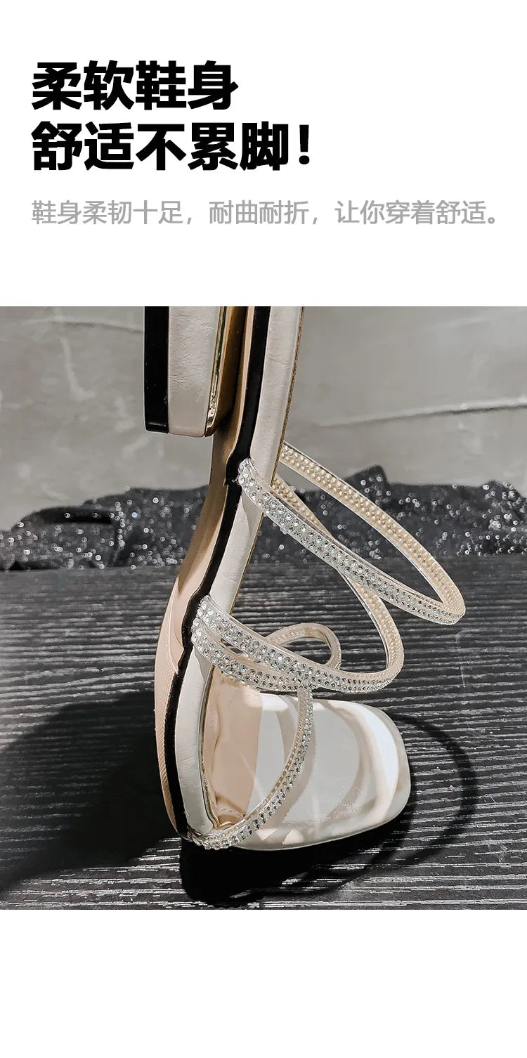 Crystal Rhinestone Clear Strap Sandals With Low Heel