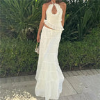 Two- piece Set With Ruched Maxi Skirt and Spaghetti Strap Halter Crop Top