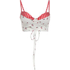 Cherry Plaid Y2K Backless Crop Top Skirt Set