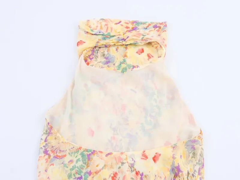 Sunlit Floral Halter Neck Maxi Dress