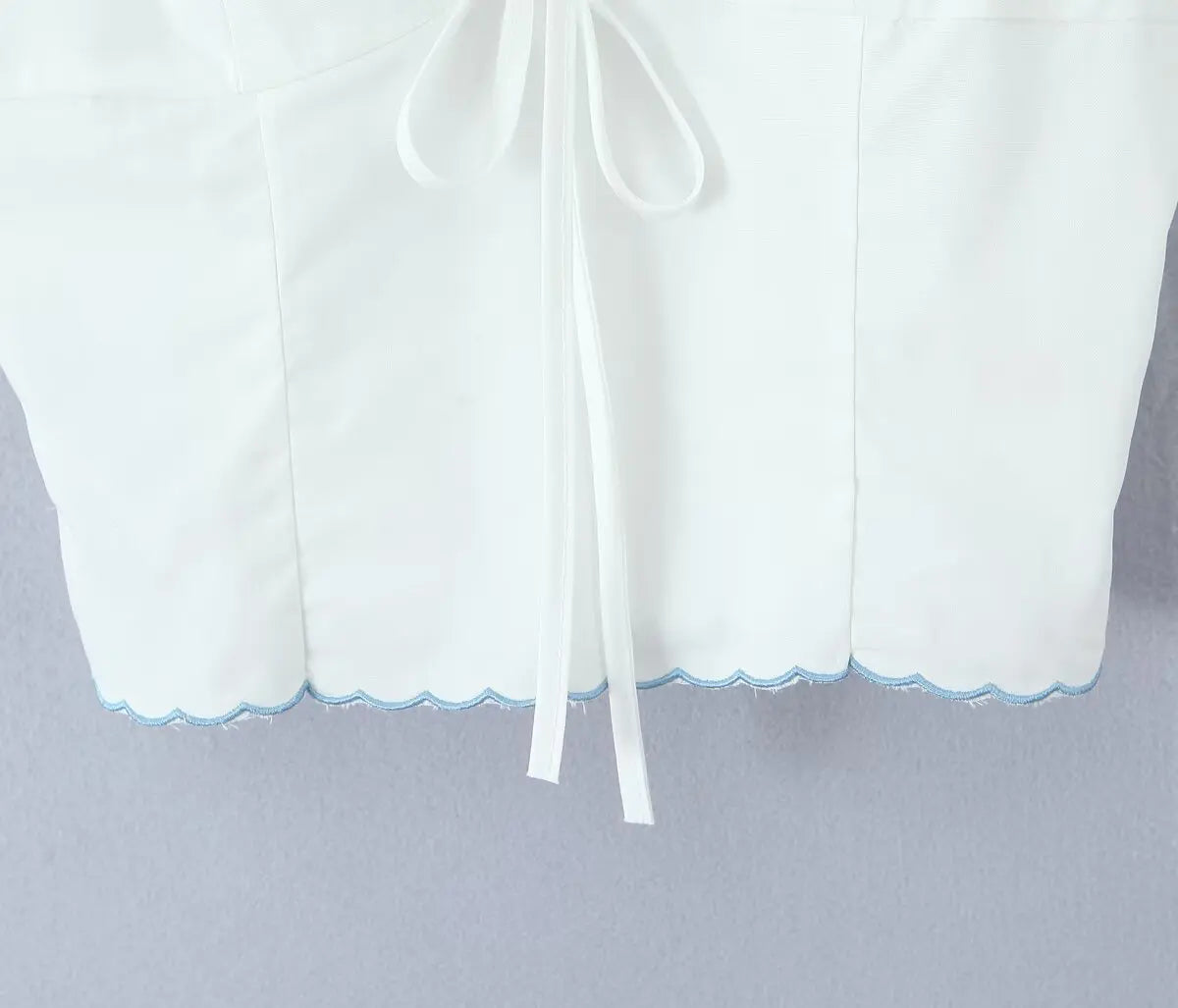 Wave Edged White Camis Sexy Bow V Neck Cotton Slim Crop Top