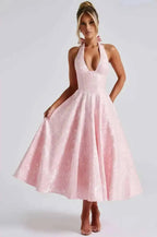 Backless Halter Evening Dress With Lace Jacquard For Elegant Special Occasions