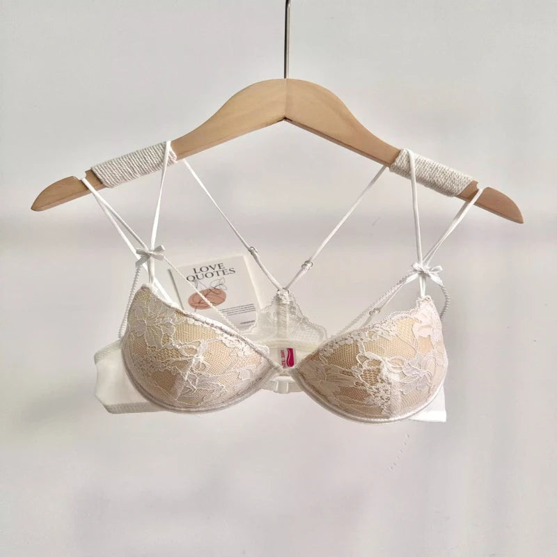 Lace Front Closure Lingerie Set For Women Wirefree Push Up Bra Delicate Straps Lightweight Comfort