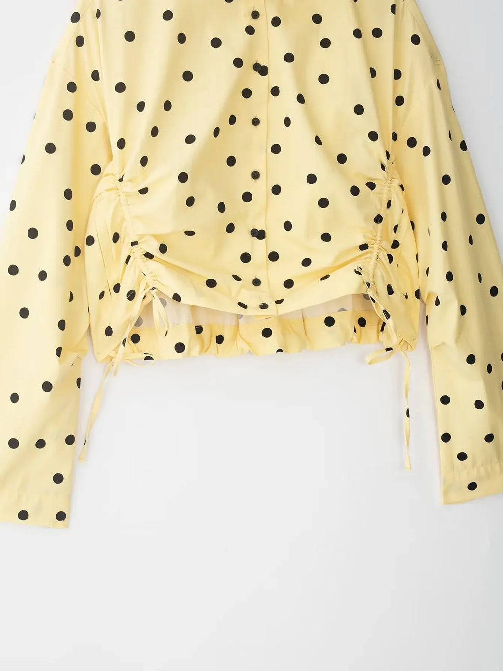 Yellow Polka Dot Two Piece Set With High-Neck Jacket And Balloon Shorts