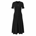 Knit Ribbed Bodycon Midi Dress With O Neck And Short Sleeves