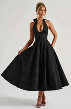 Backless Halter Evening Dress With Lace Jacquard For Elegant Special Occasions