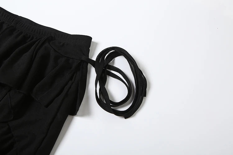 Irregular Tiered Flare Pants With Patchwork See Through