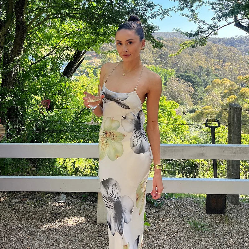 Apricot Backless Bandage Maxi Dress With Spaghetti Straps