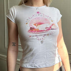 Y2K Grunge Crop Top Tee Gothic Print Streetwear Vintage Harajuku Punk Style