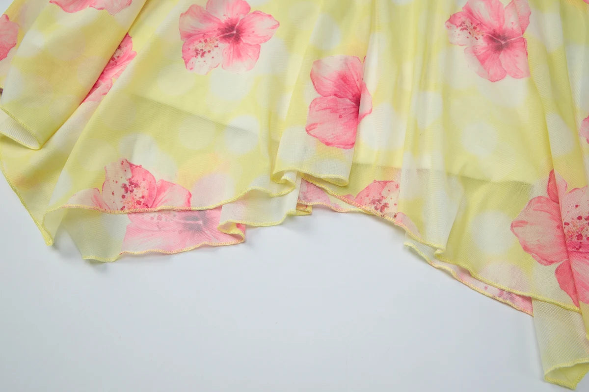 Fashion Floral Print V Neck Backless Sexy Ruffles Irregular Mini Dress