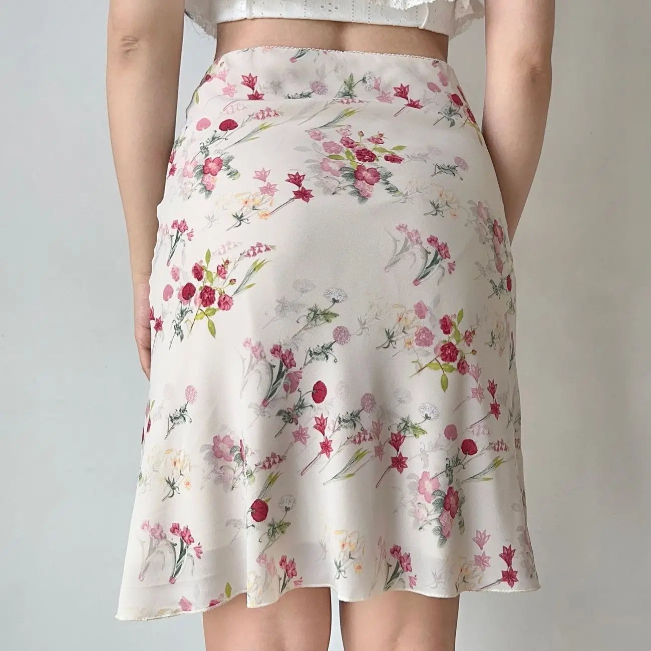 Floral Retro Mesh Mini Skirt With Fish Tail