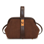 Luxe Faux Suede Frame Shoulder Bag With PU Accent Elegant Crossbody