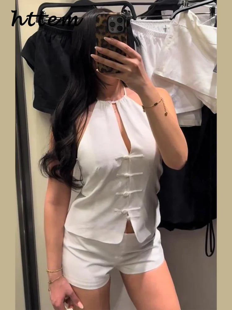 Halter Top And Shorts Set With Backless