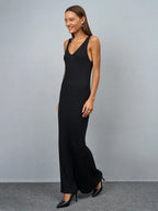 Sleeveless Knitted Dress With Wide Shoulder Straps Inner Long Skirt