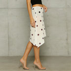 Retro Sheer Chiffon Dot Print Midi Skirt With Asymmetrical Hem