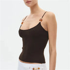 Bead Front Spaghetti Strap Cami Top Casual Sleeveless Crop Top Slim Fit