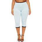 Retro Lace Trim Capri Pants With Elastic Waist