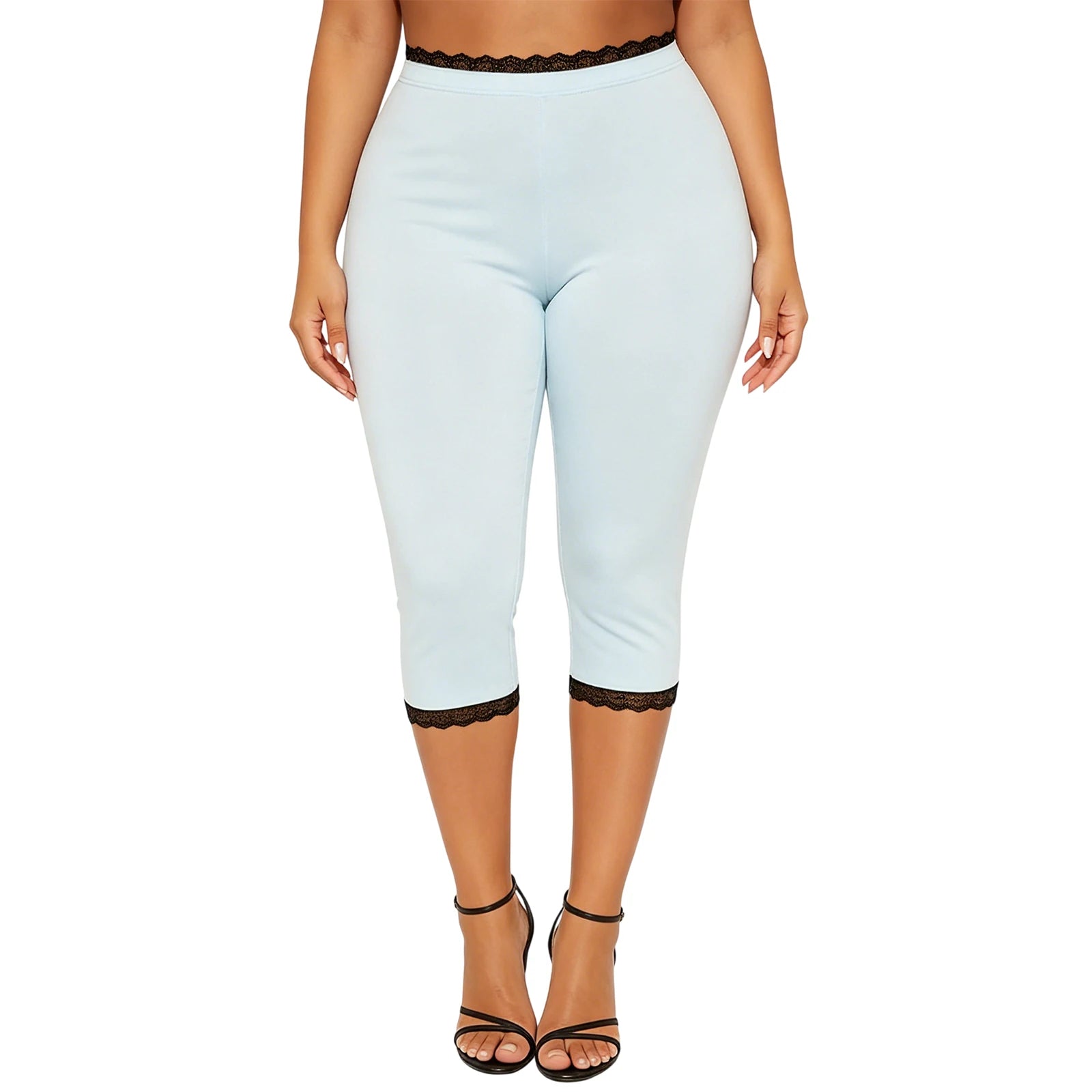 Retro Lace Trim Capri Pants With Elastic Waist