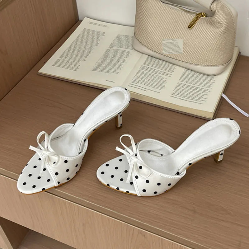 Silk Polka Dot Butterfly Knot Heels