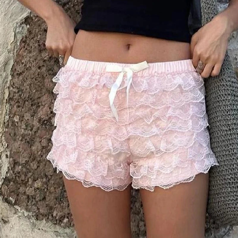Fairycore Lace Trim Multilayer Shorts Kawaii