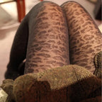 Gothic Leopard Sheer Stockings With Transparent Finish Seamless Pantyhose Edge