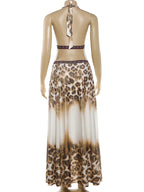 Leopard Print Halter Maxi Dress Backless Sleeveless