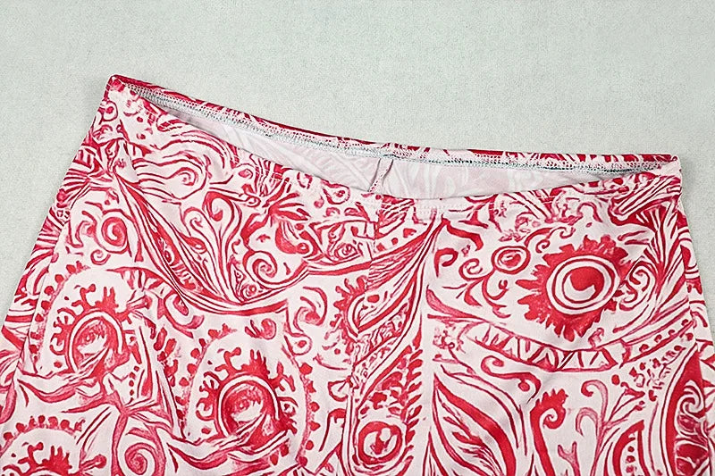 Paisley Print Backless Halter Crop Top Two Piece Set With Lace Up Detail And Skinny Pants