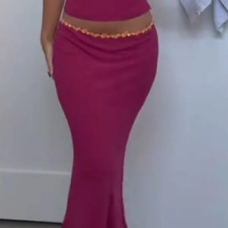 Sunset Vibe Halter Crop Top And Mermaid Skirt Two-Piece Set