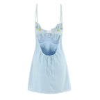 Women Sweet Lace Neckline Backless Short Dress