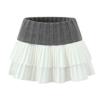 Knit Color Block Mini Skirt High Waisted Pleated