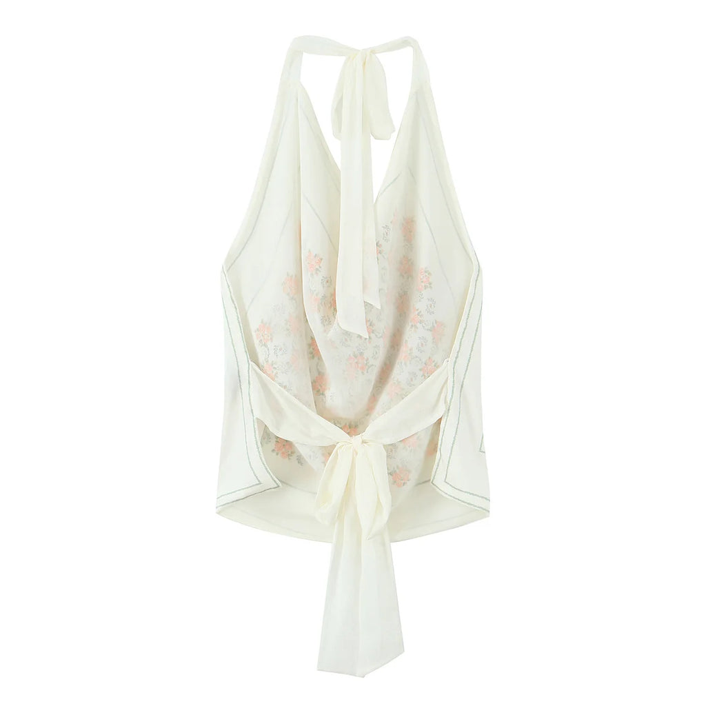 Floral Smocked Backless Halter Blouse Chic Top