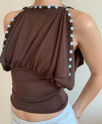 Off Shoulder Button Top Multi Way Wear Slim Fit Cropped