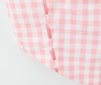 Pink Plaid Crop Top With Slash Collar