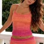 Gradient Knitted Camisole With Spaghetti Straps Backless Crop Top