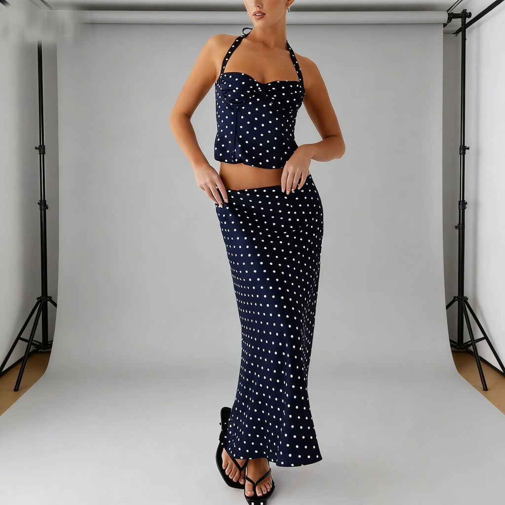 Two-Piece Set Women's Sexy Polka Dot Top Casual Maxi Skirts Sets