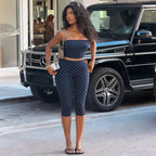 Vintage Polka Dot Two Piece Set Strapless Tube Top And Capri Pants