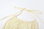 Patchwork Mesh Mini Dress With Lace-Up Halter Backless Tassel Detail