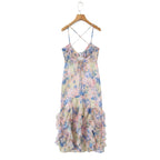 Gradient Floral Ruffles Chiffon Dress With V Neck Backless