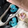 Elegant Floral Leather Slippers With Matte Square-Toe